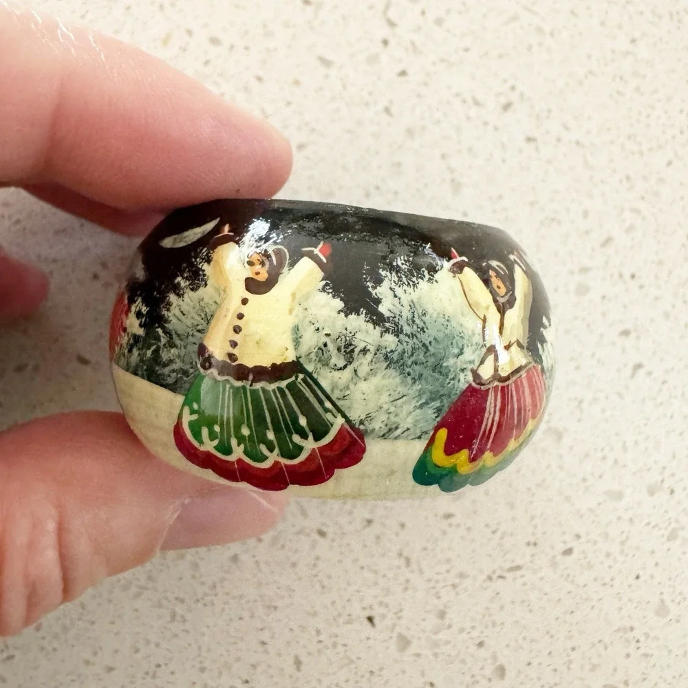 6 Vintage Handpainted Russian Napkin Holders Winter Scene Holiday Christmas